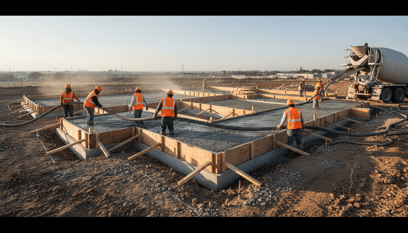 Concrete foundation pad for commercial project